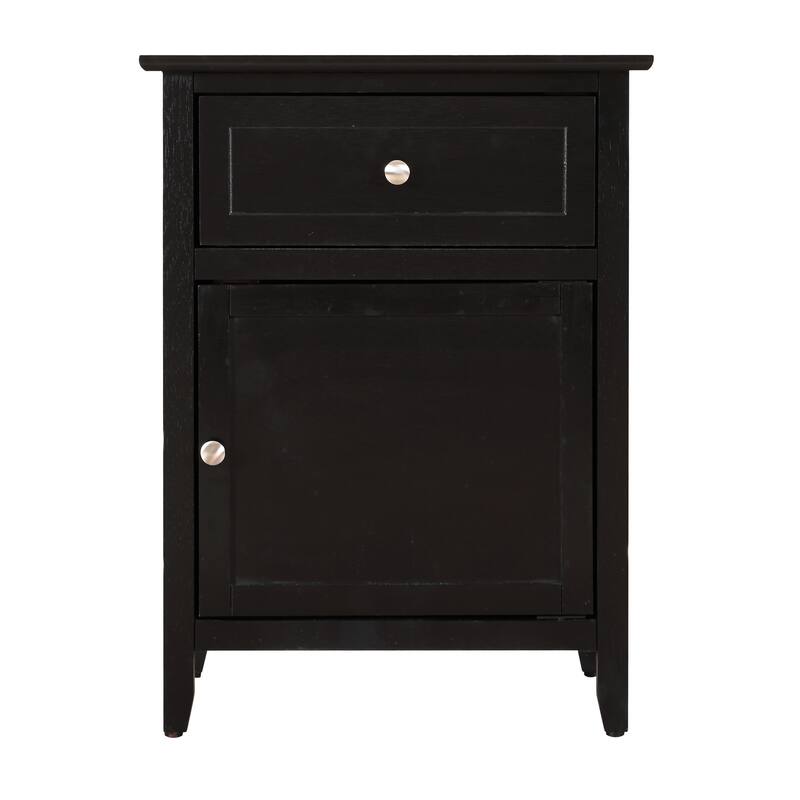 Sleek Black Nightstand with Drawer and Cabinet for Bedroom Storage