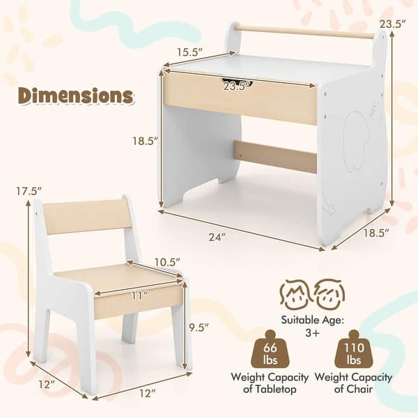 Costway 3 In 1 Kids Wood Table and Chair Set with Detachable Tabletop - See Details