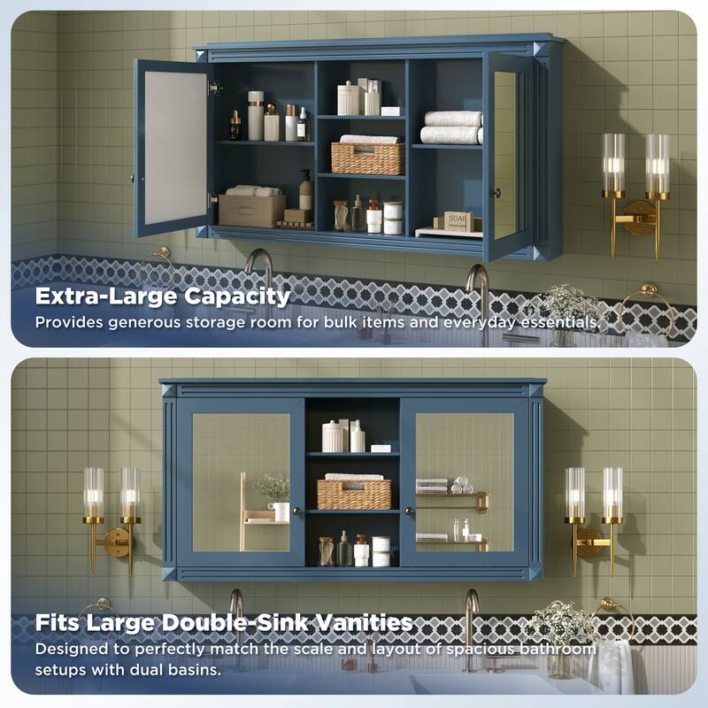 55 inch Wall-Mount 2-in-1 Mirror Cabinet with Adjustable Shelves, Soft-Closing Hinges, High-Definition Mirrors