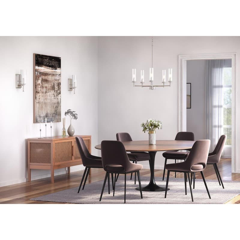 Kellwyn Collection Five-Light Brushed Nickel and Clear Glass Transitional Style Chandelier Light - 23 in x 23 in x 24.375 in