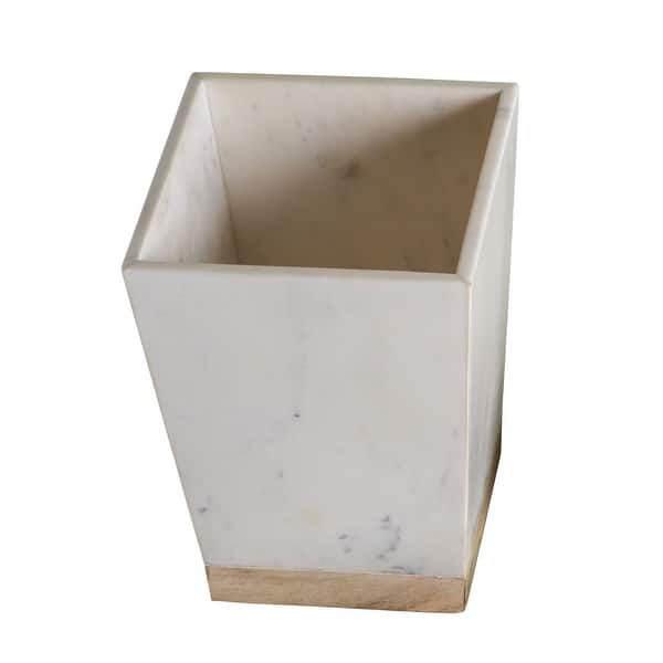 Creative Home Off White Marble And Mango Wood Waste Basket Trash Can Overstock 31096152