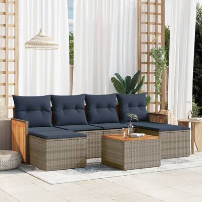 vidaXL 7 Piece Patio Sofa Set with Cushions Gray Poly Rattan - 116.0x27.2x92.8