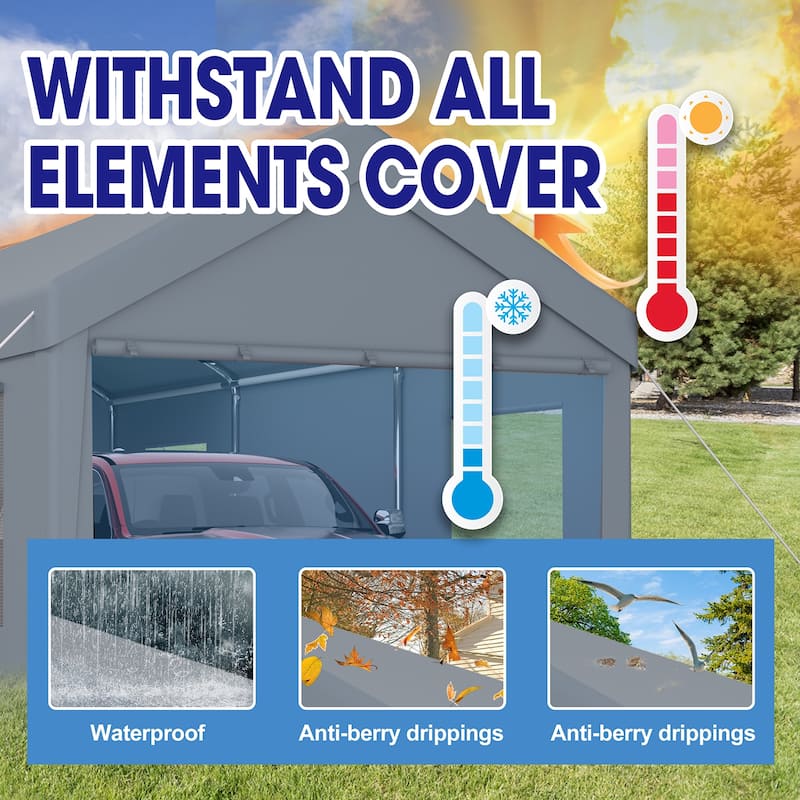 12x20FT Heavy Duty Carport Canopy, 2 Roll-Up Doors, 4 Vent Windows