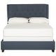 preview thumbnail 3 of 8, SAFAVIEH Blanchett Navy Linen Upholstered Tufted Wingback Bed (Full)