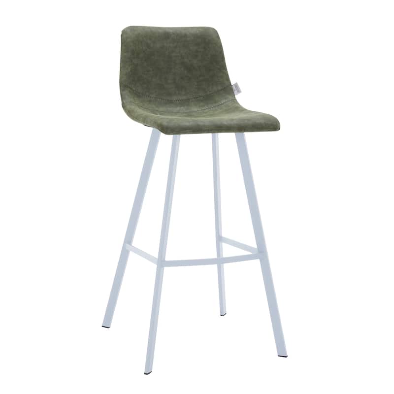 Leather 41" Counter Height Bar Stool with Stainless Steel Legs and Footrest - Olive Green