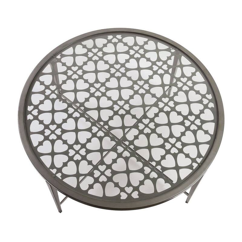 Round Glass Top Coffee Table with X Support Metal Base, Silver