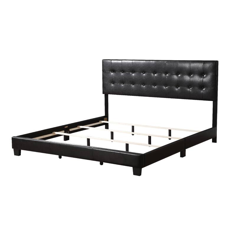 Solid Button Tufted Queen Panel Bed - 82" - Black