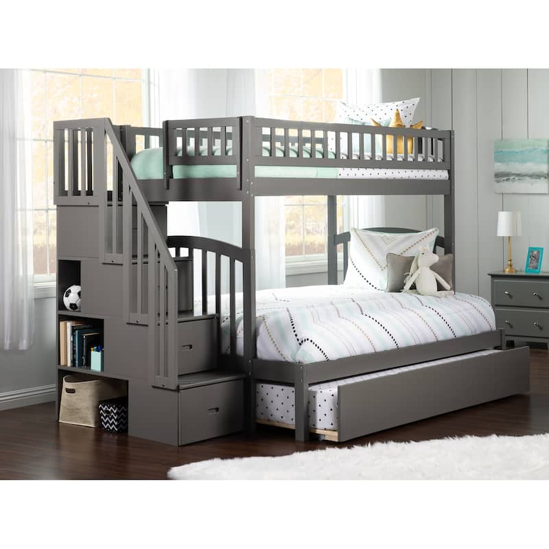 Westbrook Staircase Bunk Bed Twin over Full with Full Trundle - Grey