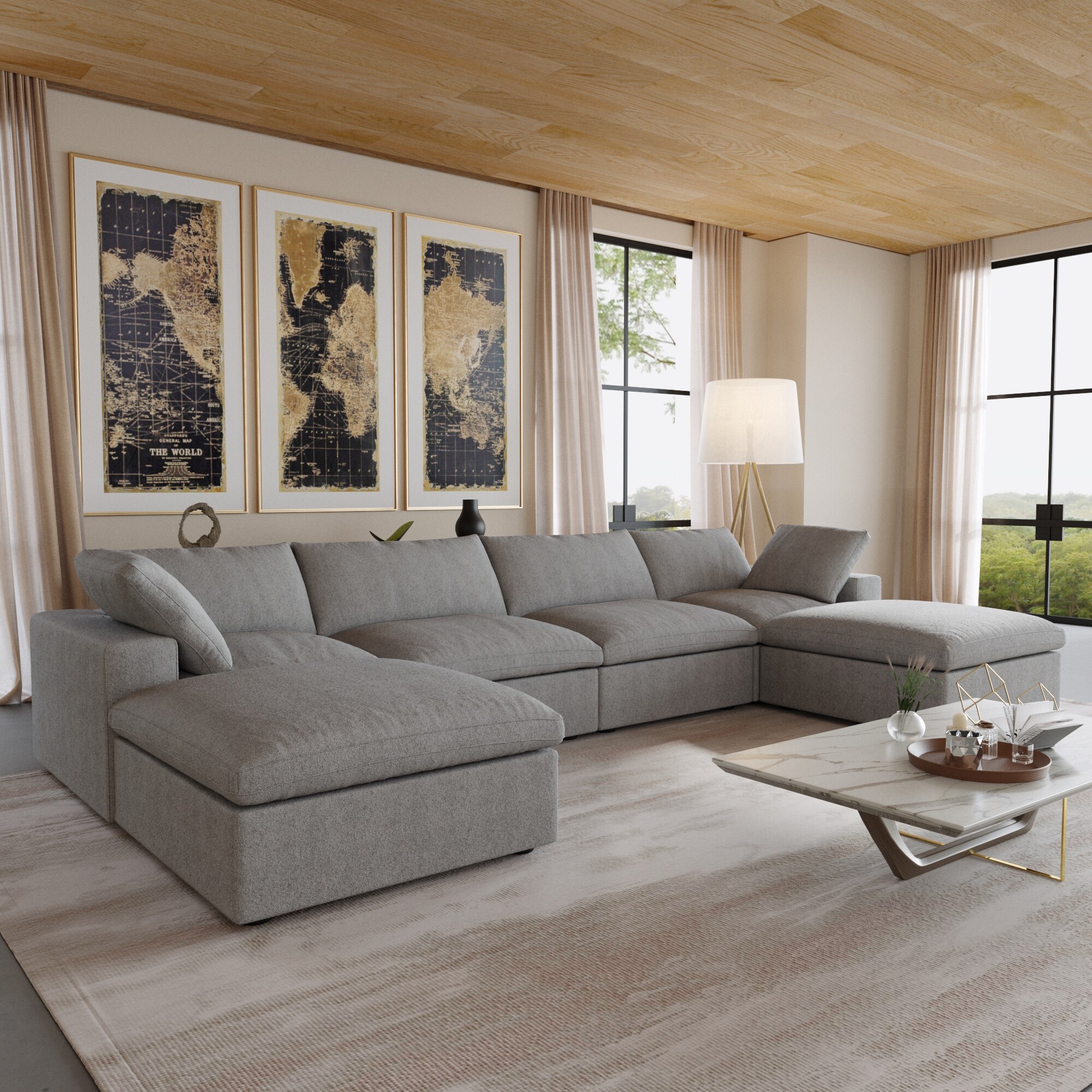 U Shape Couches for Living Room, 6-Seats Modular Convertible Sectional Sofa Couch