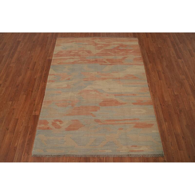 Hand Woven Oriental 100% Wool Carpet Southwestern Modern Oranges & Rust Kilim Area Rug - 6' 8'' X 4' 10''