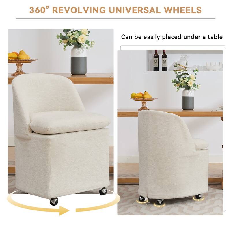 2PCS Soft Chenille Upholstered Dining Chairs, 360° Revolving with Wheels, Modern Design