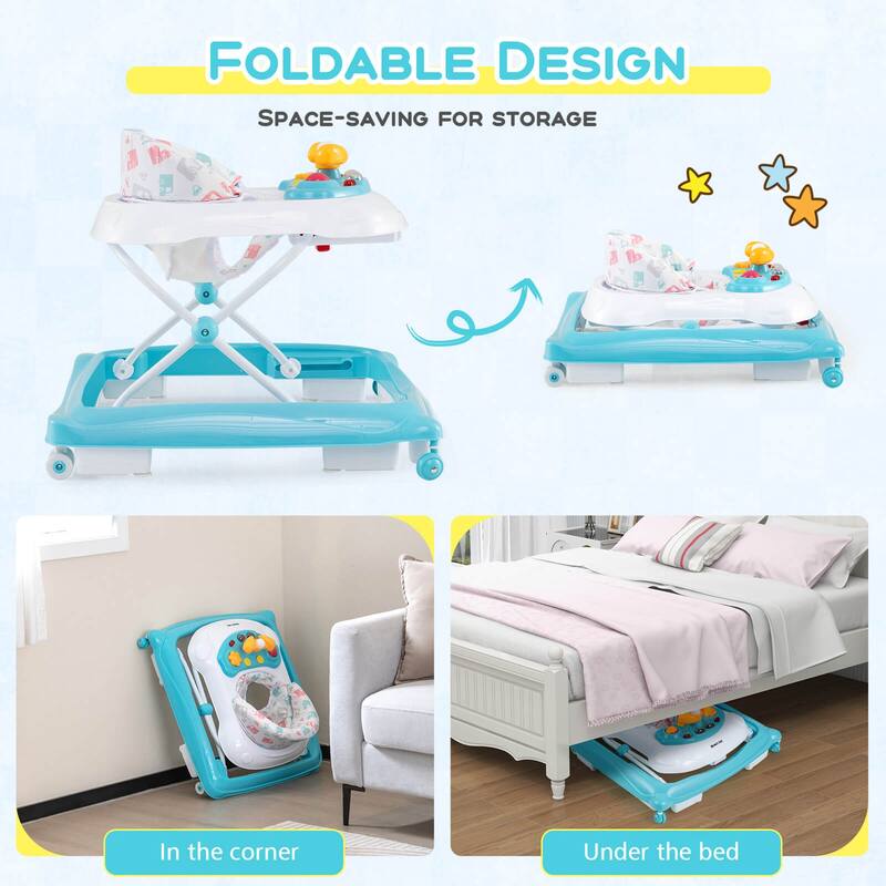 Honeyjoy Foldable Baby Walker with 3 Adjustable Heights Comfy Padded - See Details