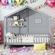 preview thumbnail 1 of 16, Twin Size House Bed with Shelves with Window and Sparkling Light Strip on the Roof