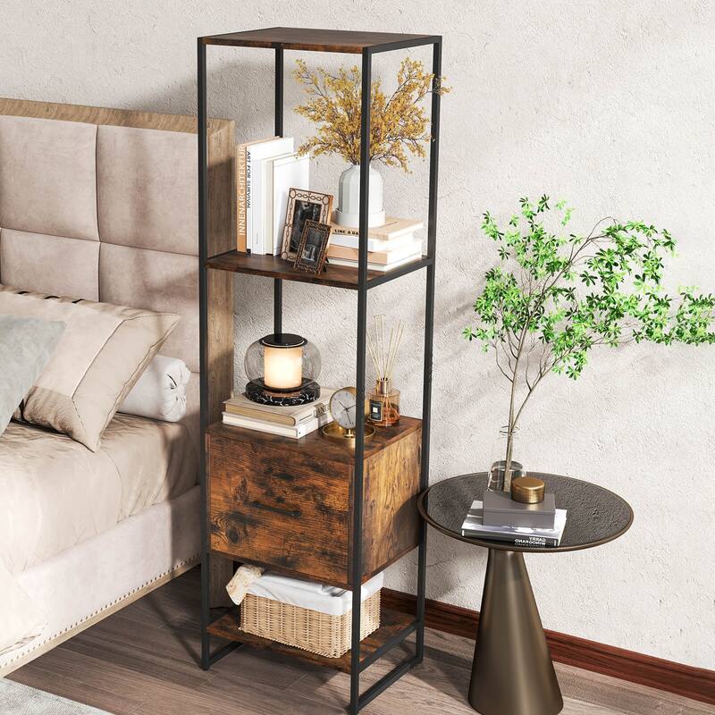 Costway 5-Tier Bookshelf with 4 Open Shelves Storage Drawer Modern - See Details