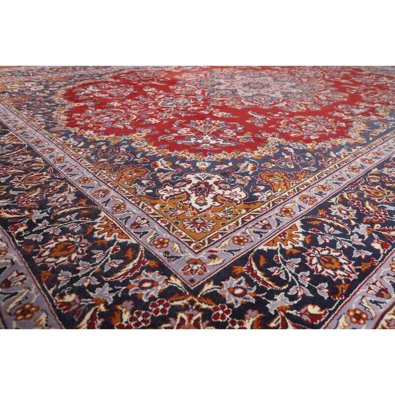 Floral Red Kashan Turkish Rug Machine-Made Medallion Carpet - 9'7" x 12'7"