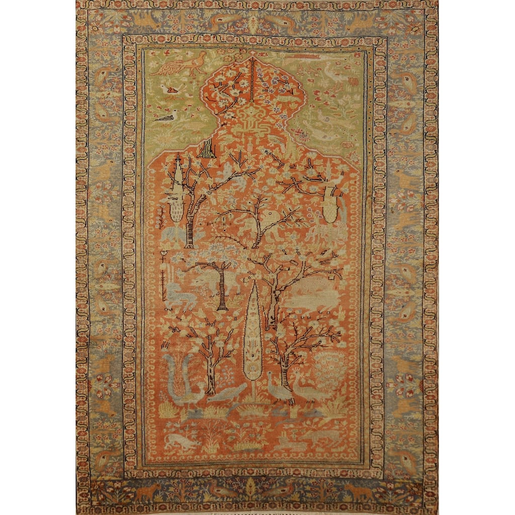 Hand Knotted Oriental 100% Wool Carpet Traditional Floral Oranges & Rust Sarouk Area Rug - 5' 10'' X 4' 2''