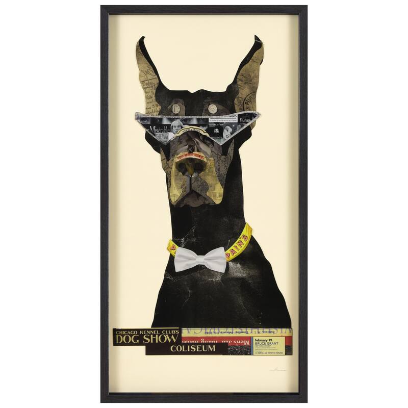Empire Art "Doberman Pinscher" Alex Zeng's dimensional collage, under glass & a black shadow box frame