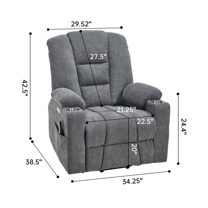 Roomfitters Oversized Power Lift Recliner, Massage Chair with USB A & C Ports and Dual Steel Cup Holders