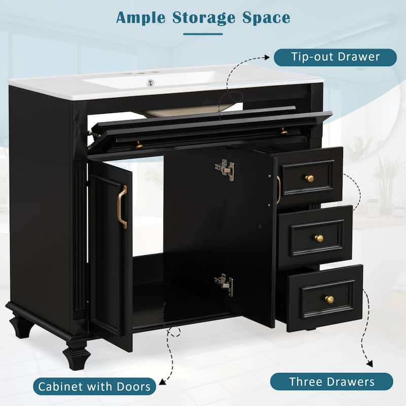 36"Freestanding Bathroom Vanity with Ceramic Sink