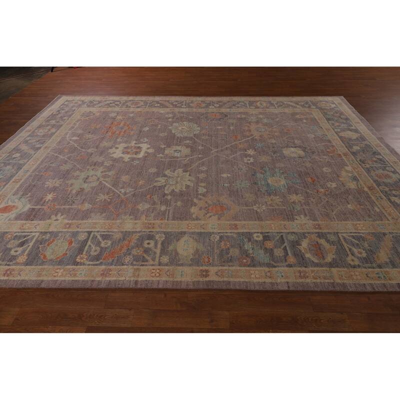Floral Vegetable Dye Oushak Turkish Rug Hand-Knotted Brown Wool Carpet - 8'9"x 11'9"