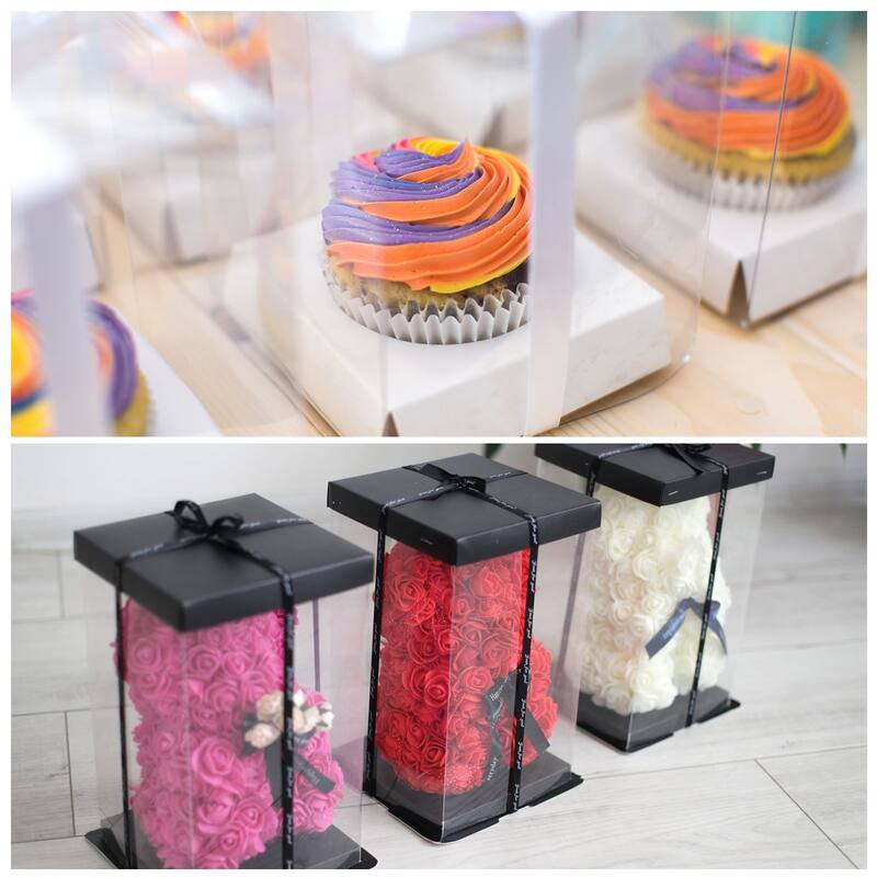 Clear Cake Box with Ribbon, 6Pcs 7"x7"x5" for 4 Inch Cake Packing