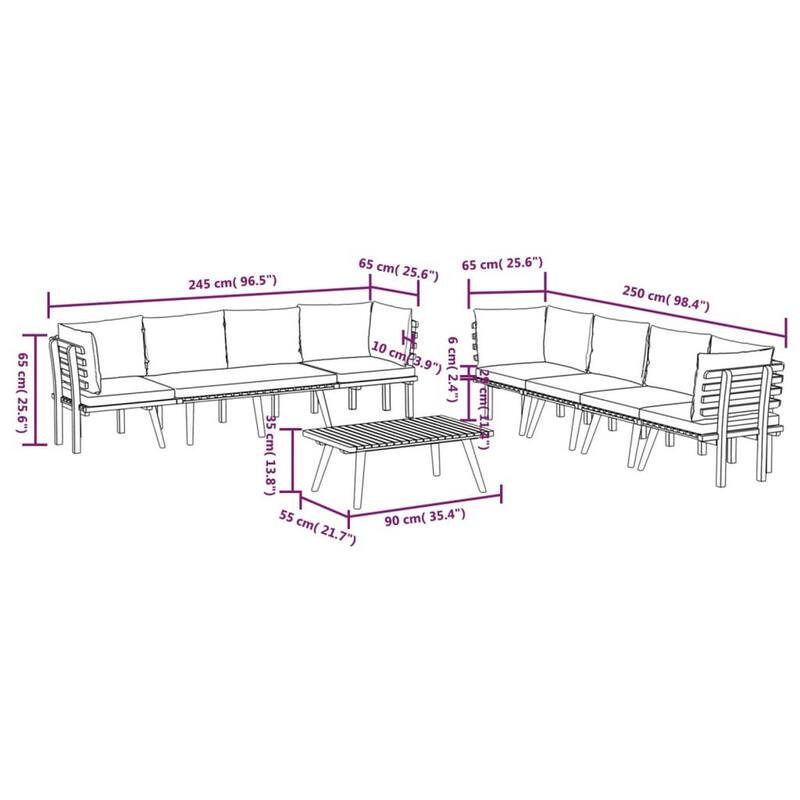 Roma 8pc Modular Outdoor Sofa and Table Set, Solid Wood, Gray, White