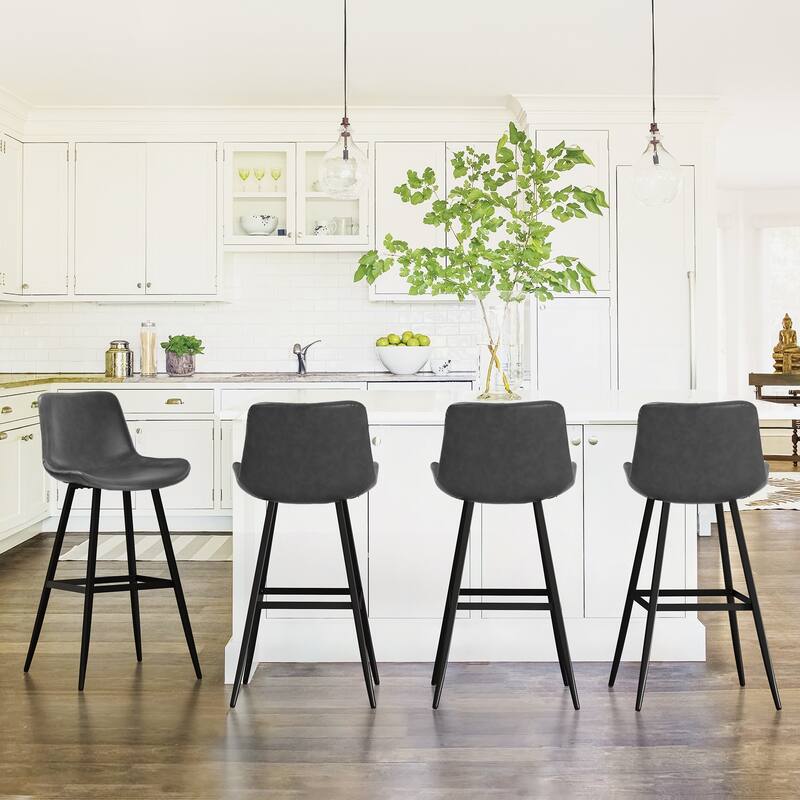 LUE BONA Faux Leather Bar Stools Counter Height Stools with Backs and Metal Legs (Set of 4)