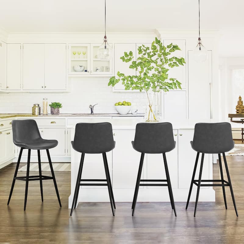 Modern Industrial Counter Stools Faux Leather Upholstered Counter Height Bar tools with Back