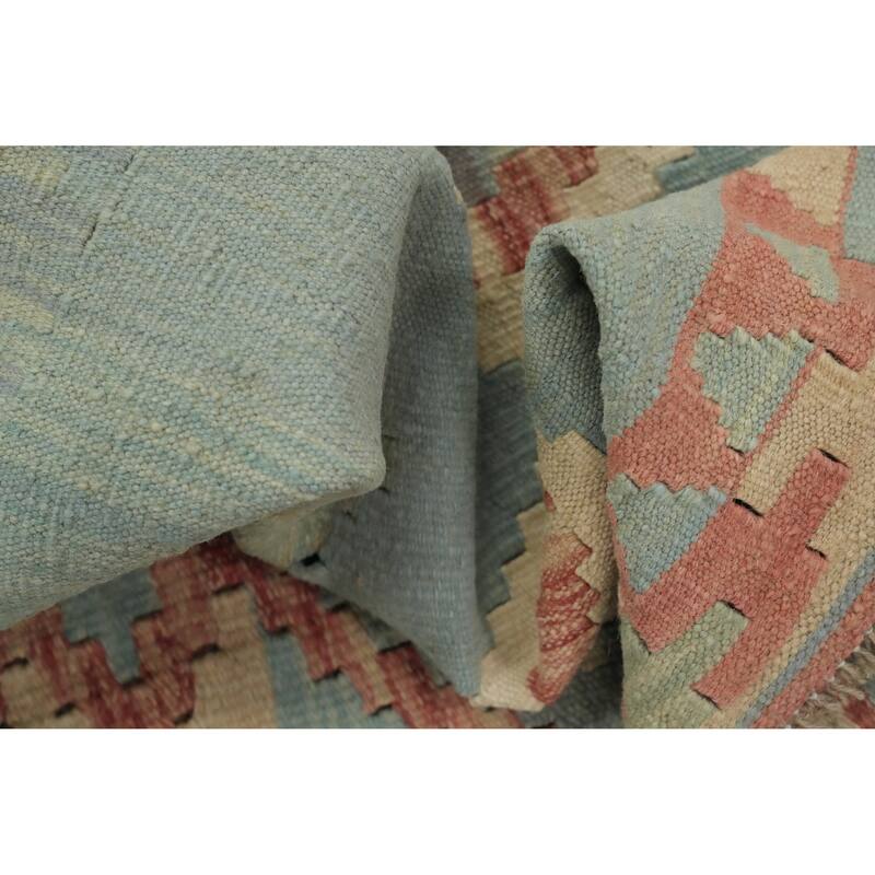 Hand Woven Oriental 100% Wool Carpet Southwestern Tribal Navy Blue & Blues Kilim Area Rug - 6' 8'' X 4' 10''