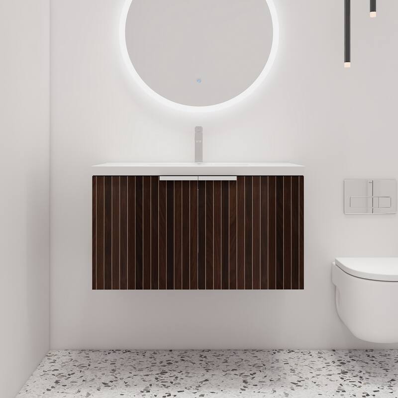 Malwee 24"/30"/36"/48" Bathroom Vanity with Sink, Floating Bathroom Vanity with Soft Close Door - 35.4"×18.1"×20.5"