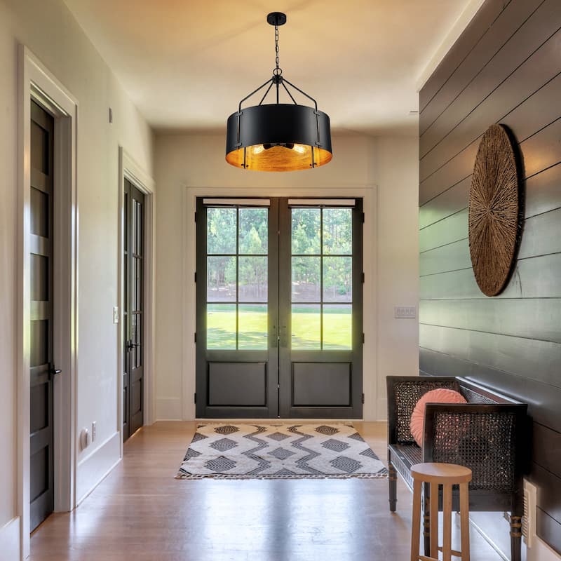 4-Light Modern Industrial Drum Pendant Light with Bronze Finish - W22.05"