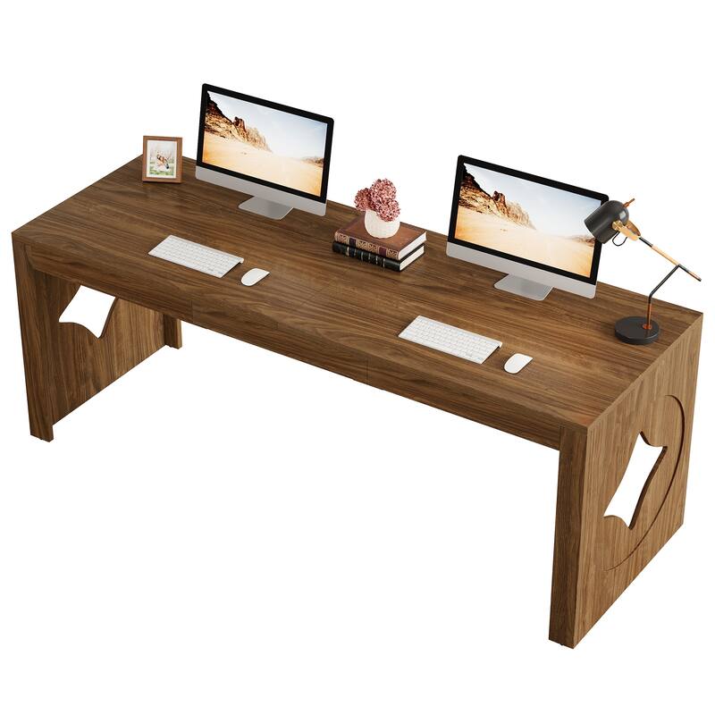 Extra Long 2 Person Computer Desk with Diamond-Cut Base