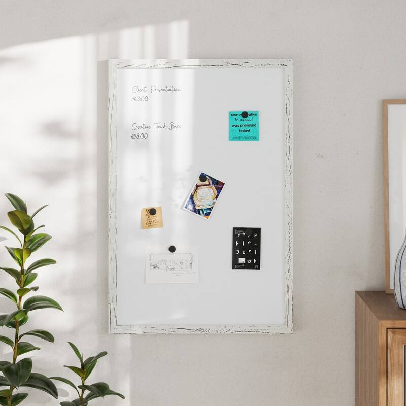 Commercial Wall Mount White Board with Marker, Eraser, and Magnets - 24"W x 0.75"D x 36"H - White Washed