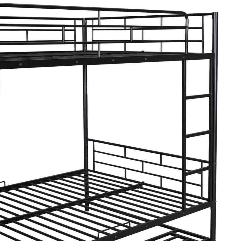 Metal Bunk Bed with Shelf and Guardrails（Full Over Full/Twin Over Twin）
