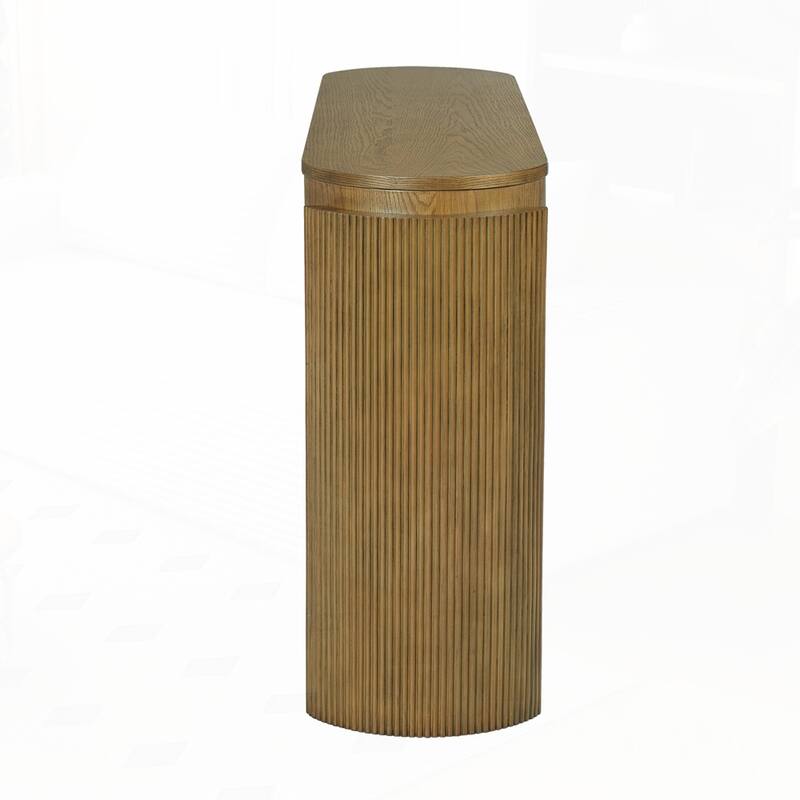 Oval Top and 2 Drawers Entryway Table with Natural Wood Grain Finish