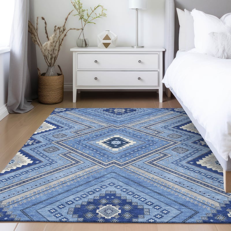 Machine Washable Indoor/ Outdoor Global Boho Chantille Rug