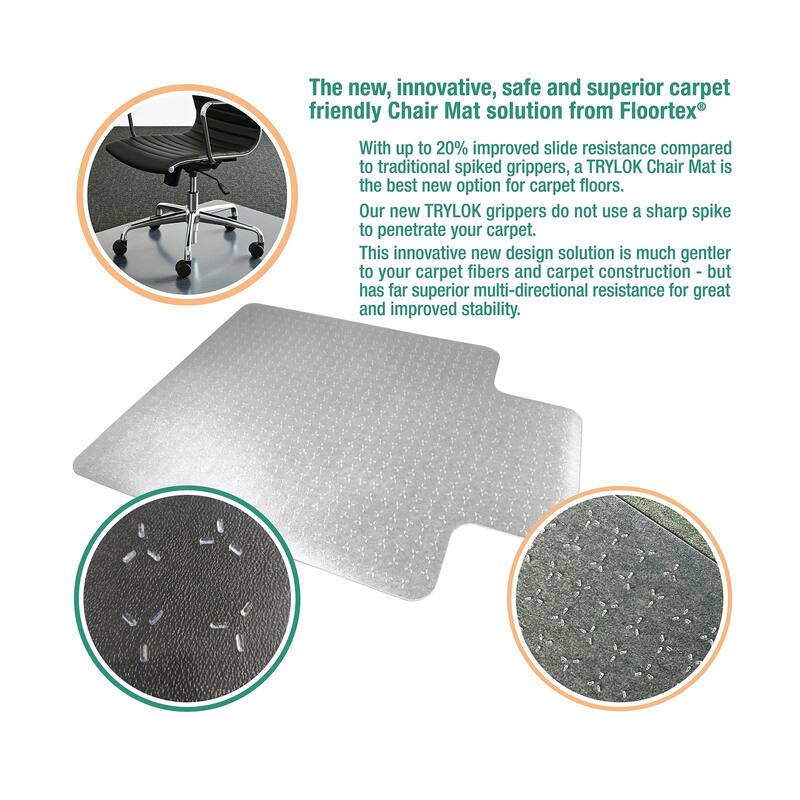 Cleartex® TrYlok® Vinyl Lipped Chair Mat for Low Pile Carpets up to 1/4"