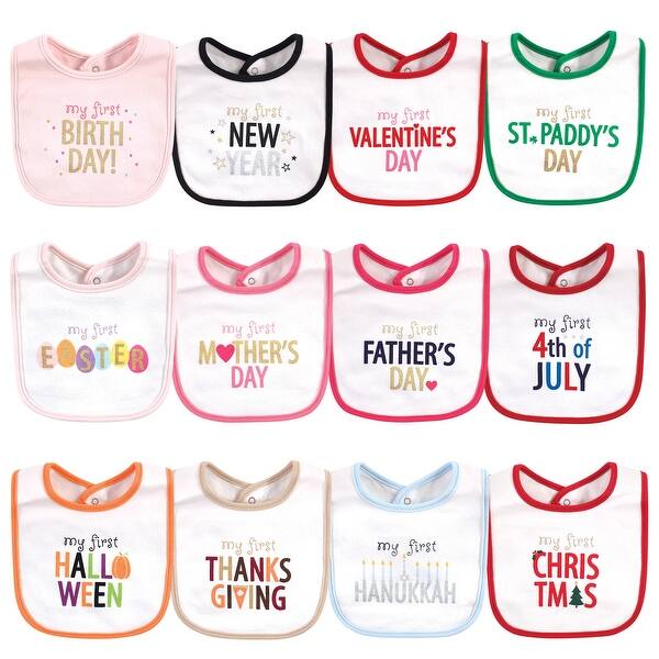 slide 1 of 1, Hudson Baby Infant Girl Cotton Bibs 12pk, Holiday Bold Girl, One Size - Holiday Bold Girl - One Size One Size - Holiday Bold Girl