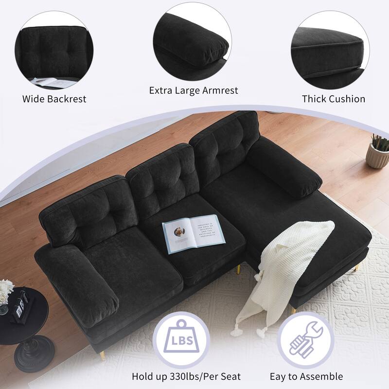 Modern Sectional Sofas Couches Velvet L-Shaped Couches