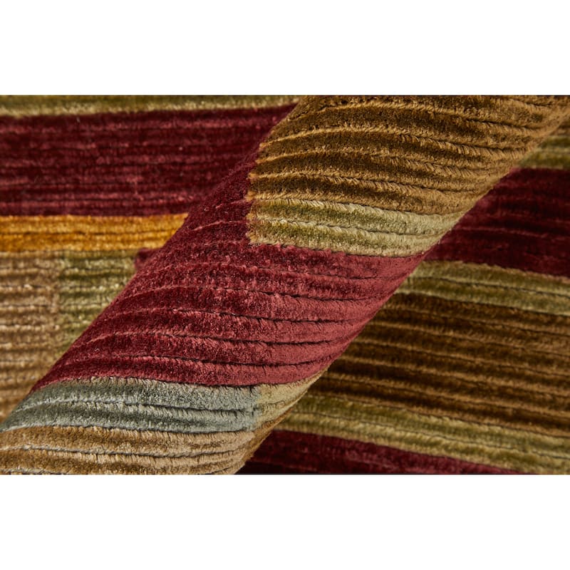 Keystone Hand Knot Striped Rug, Dark Red/Gold, Area Rug