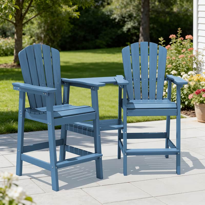 Outdoor Tall Adirondack Chair Set of 2 with Connecting Tray