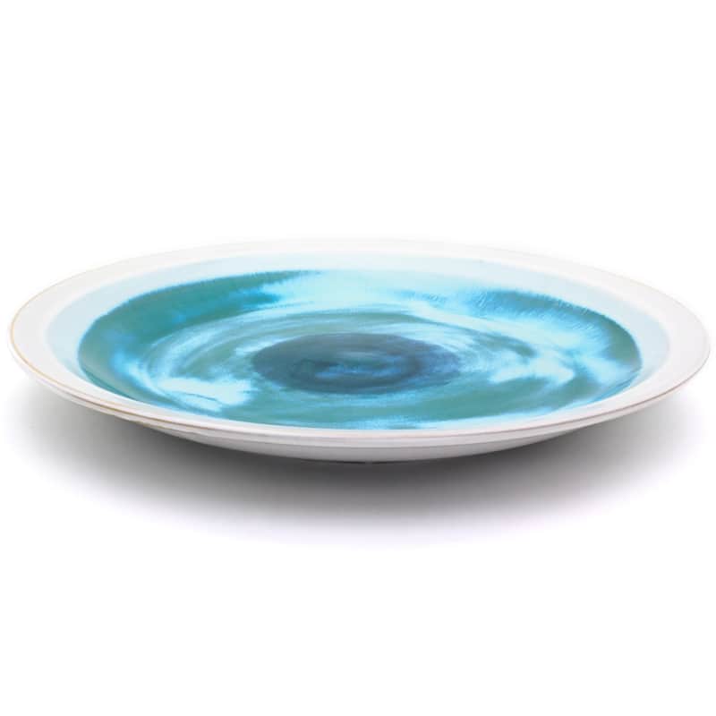 Euro Ceramica Grotto Blue 18" Tropical Decorative Round Platter with Stand - 18 in. x 18 in. x 2.25 in.