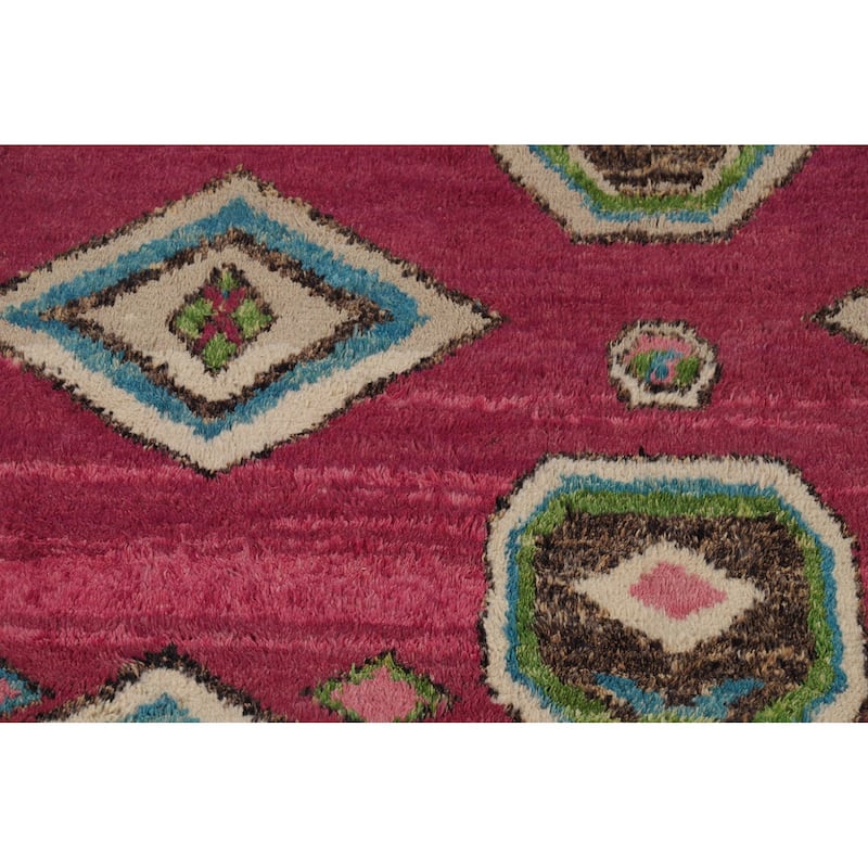 Moroccan Oriental Area Rug Hand-Knotted Geometric Wool Carpet - 8'10" x 10'6"