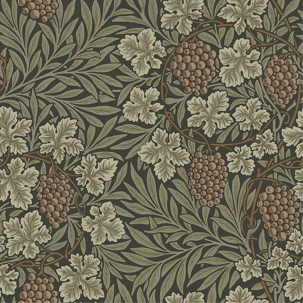 A-Street Prints Vine Dark Green Woodland Fruits Wallpaper