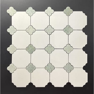 Thassos White With Ming Green Clover Novelty Marble Mosaic Tile - Case (10 Sheets)