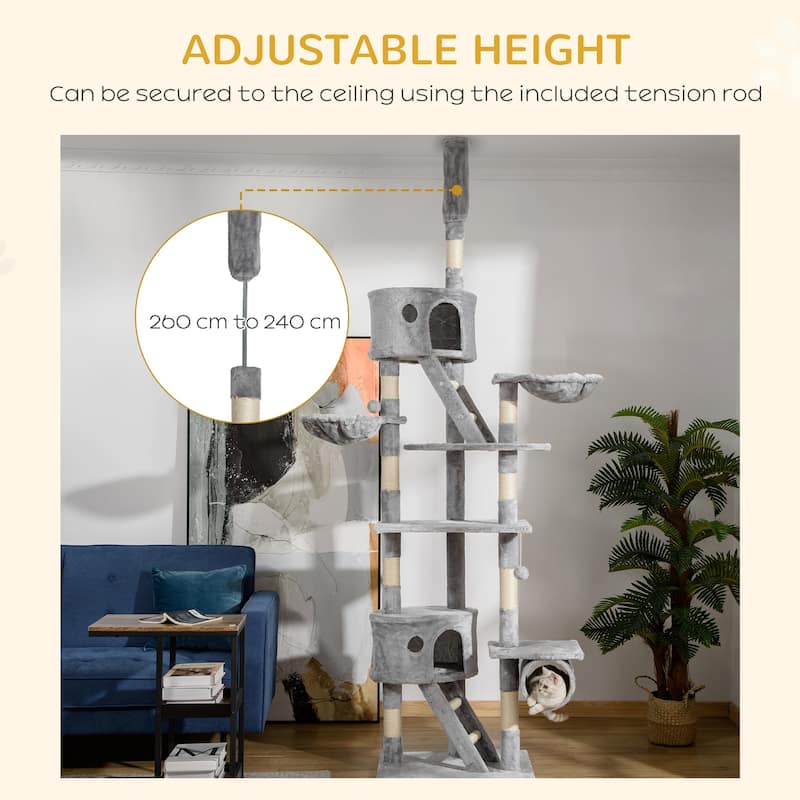 Adjustable Floor-to-Ceiling Cat Tree with Condos, Hammocks & Ladders - 23.6" L x 17.7" W x 94.5-102.4" H