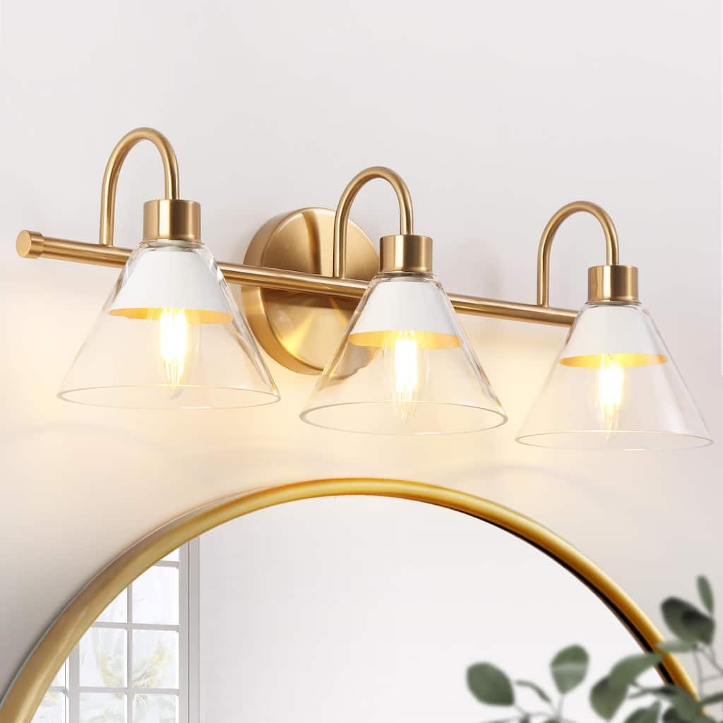 Seticy Modern Transitional Gold 3-Light Bathroom Vanity Lights Linear Glass White Shade Dimmable - L 21"* W 7"* H 7"