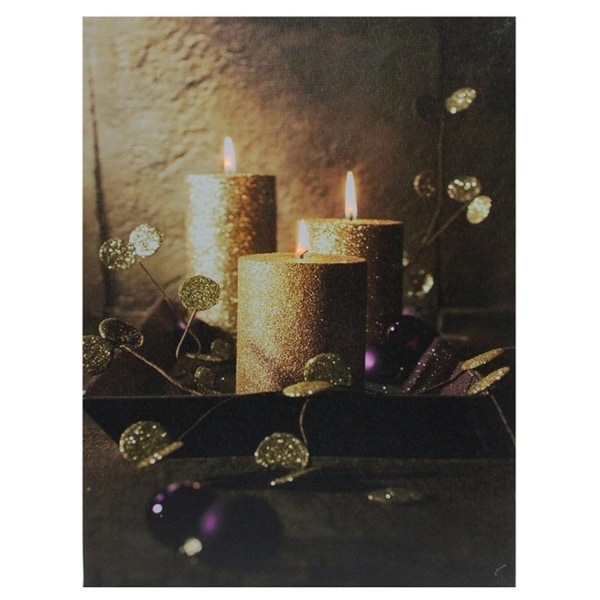 LED Lighted Shimmering Gold Glittered Candles Christmas Canvas Wall Art 15.75" x 12"