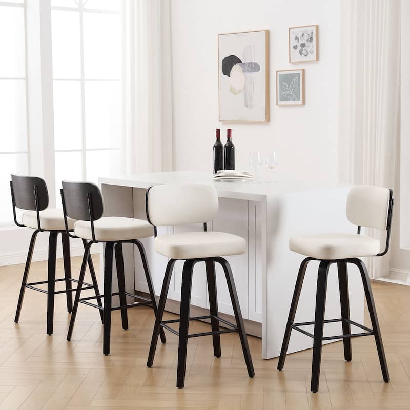 26"/29" Swivel Counter/Bar Stools with Black Bentwood Legs - Set of 4 - Cream-Leather Back - Counter Height