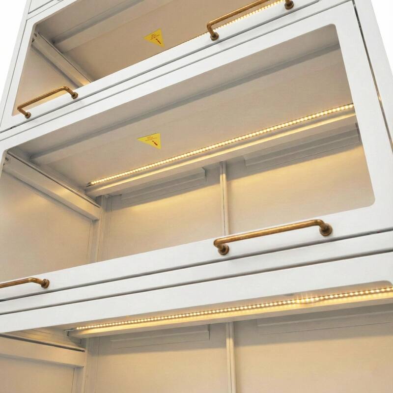 76.75"Iron Display Cabinet with Glass Doors,5-Tier Steel Barister Bookcase with LED Lights,Modern Curio Cabinet for Living Room